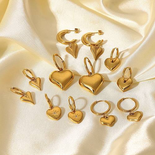 Mode Edelstahl 14K Gold herzförmige Anhänger Ohrringe Damenschmuck