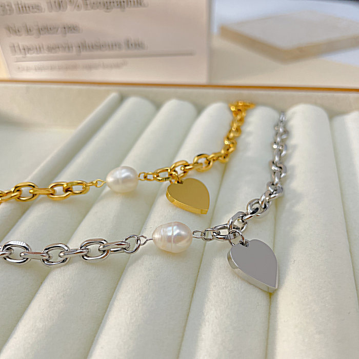 Elegant Simple Style Heart Shape Titanium Steel Pearl Bracelets