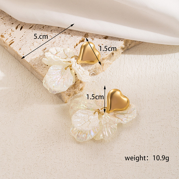 Boucles d'oreilles pendantes plaquées or 1 carats, 18 paire, Style Simple, incrustation en forme de cœur, perles artificielles en acier inoxydable