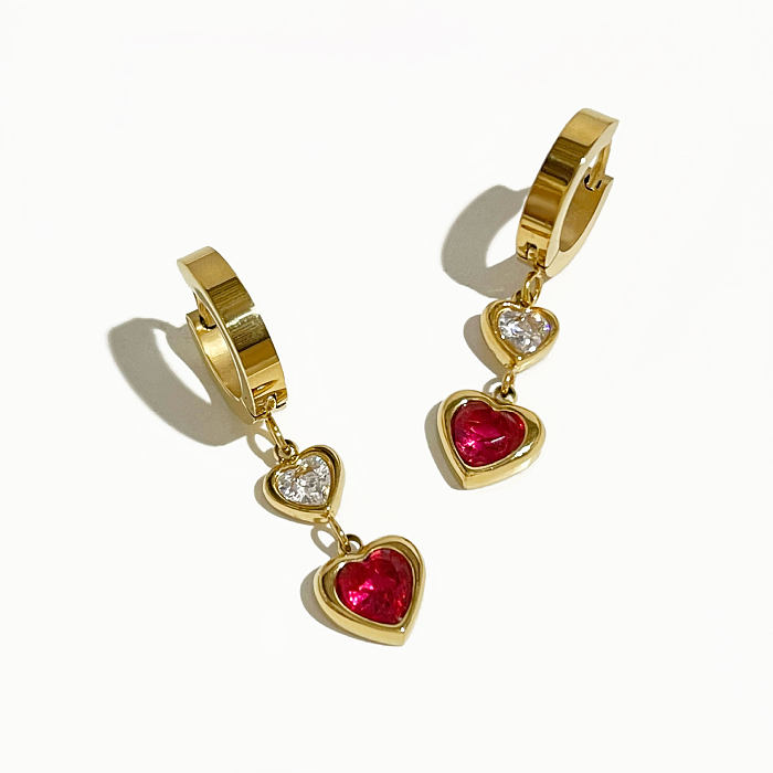 1 Pair Korean Style Geometric Heart Shape Inlay Stainless Steel  Zircon Drop Earrings