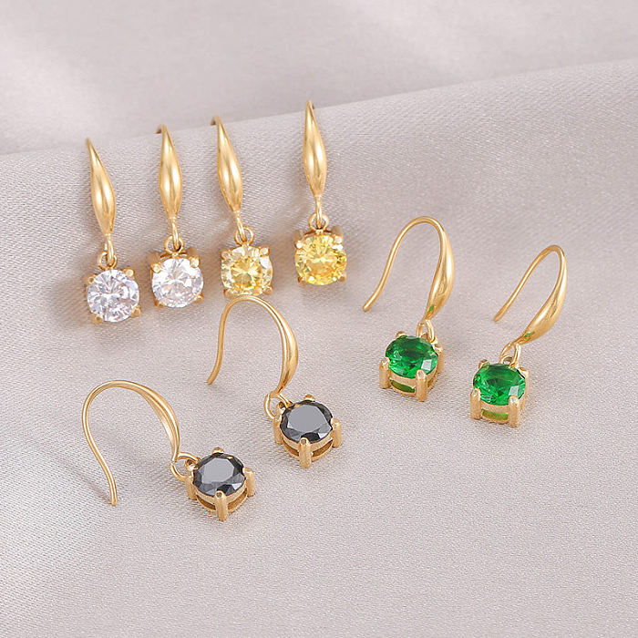 Boucles d'oreilles pendantes en acier inoxydable et Zircon plaqué or 1 carats, Style Simple, 14 paire