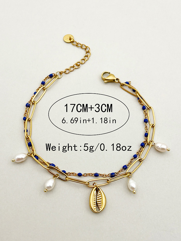 Elegant Vintage Style Sweet Shell Stainless Steel Artificial Pearl Polishing Plating Gold Plated Bracelets