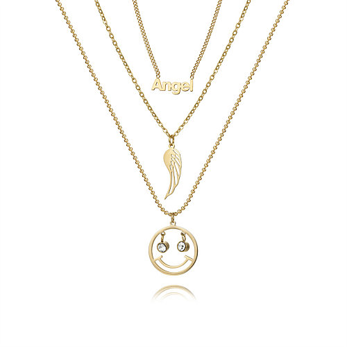 Classic Style Letter Stainless Steel  Stainless Steel Plating Inlay Zircon Gold Plated Three Layer Necklace