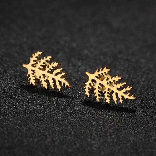 1 Pair Casual Simple Style Leaf Plating Stainless Steel  Ear Studs