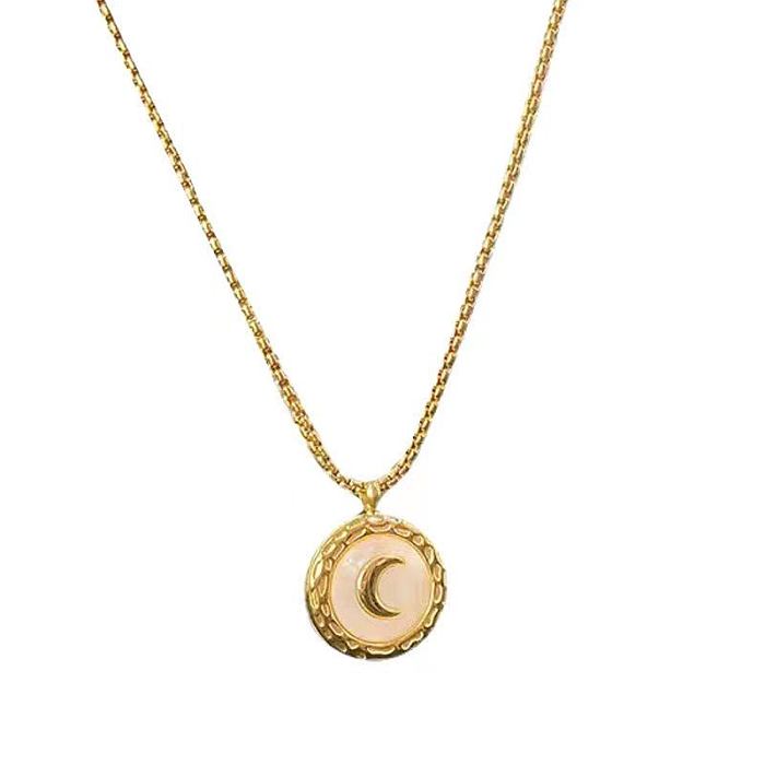 Simple Style Moon Stainless Steel Plating Inlay Shell 18K Gold Plated Pendant Necklace