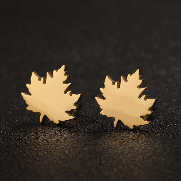 1 Pair Simple Style Commute Maple Leaf Plating Stainless Steel  Ear Studs