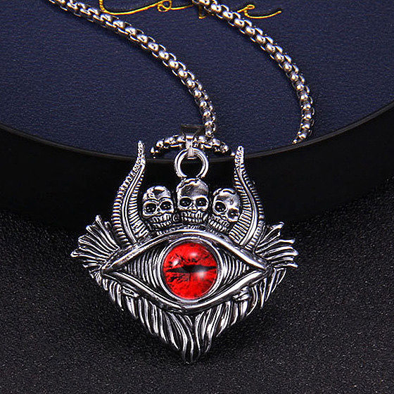 1 Piece Cool Style Devil'S Eye Skull Stainless Steel  Plating Inlay Glass Bead Pendant Necklace
