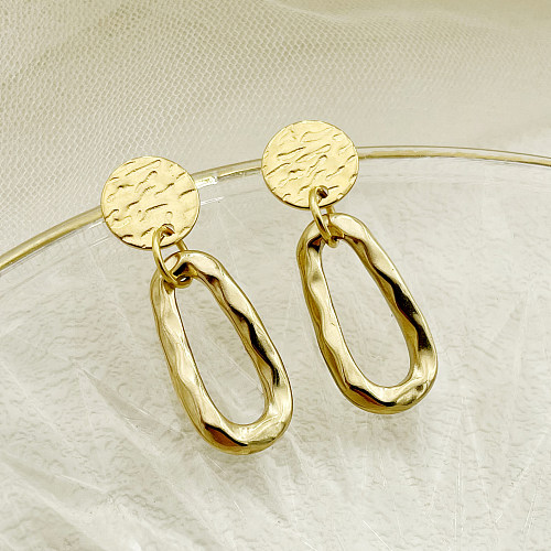 1 Paar schlichte Pendel-Ohrringe mit runden Wassertropfen aus Edelstahl, poliert und vergoldet