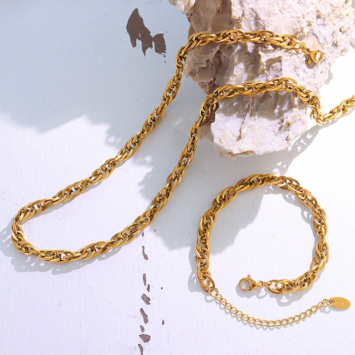 European And American Thick Chain Necklace Bracelet Stainless Steel 18K Gold Plated Jewelry