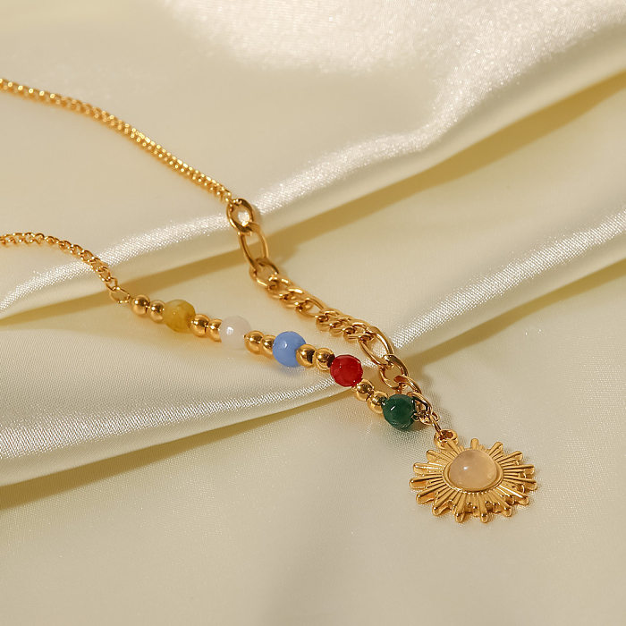 Fashion Sun Stainless Steel  Pendant Necklace Gold Plated Inlay Opal Stainless Steel  Necklaces