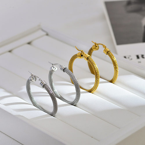 1 Pair Elegant Classic Style Solid Color Plating Stainless Steel  18K Gold Plated Hoop Earrings