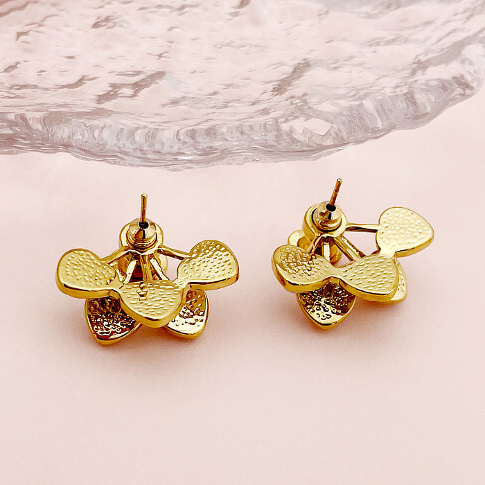 1 paire de clous d'oreilles plaqués or, Style Vintage, Style romain, incrustation en forme de cœur, perles artificielles en acier inoxydable
