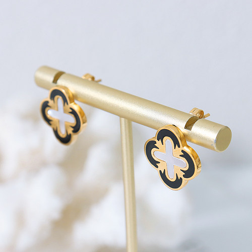 1 par de brincos de orelha banhados a ouro 18K de aço inoxidável doce estilo simples e doce
