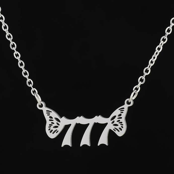 1 Stück modische Zahl-Flügel-Edelstahl-Edelstahl-Beschichtung, ausgehöhlte Halskette
