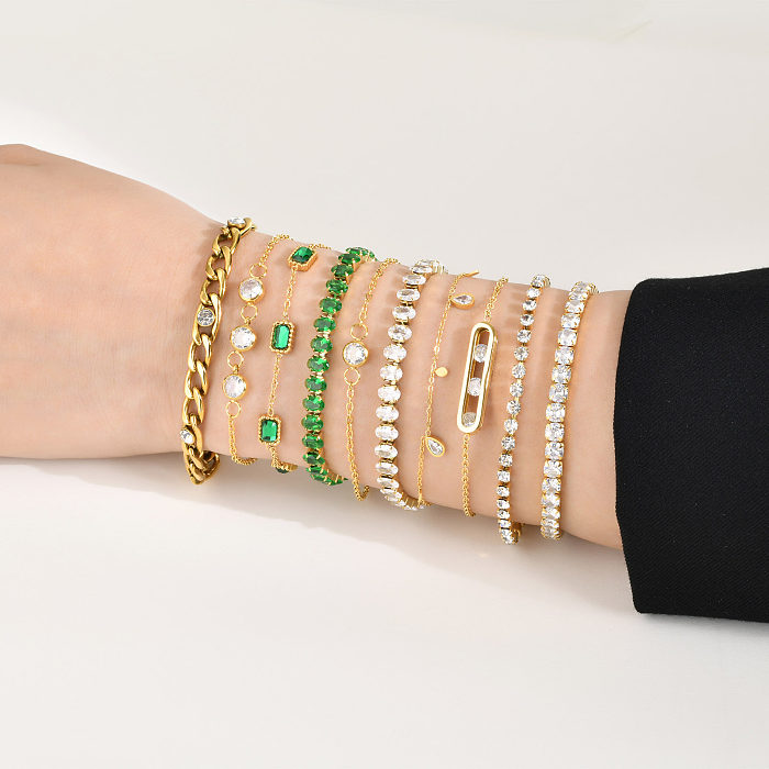Großhandel mit eleganten, geometrischen Armbändern aus Edelstahl mit 18 Karat vergoldetem Zirkon