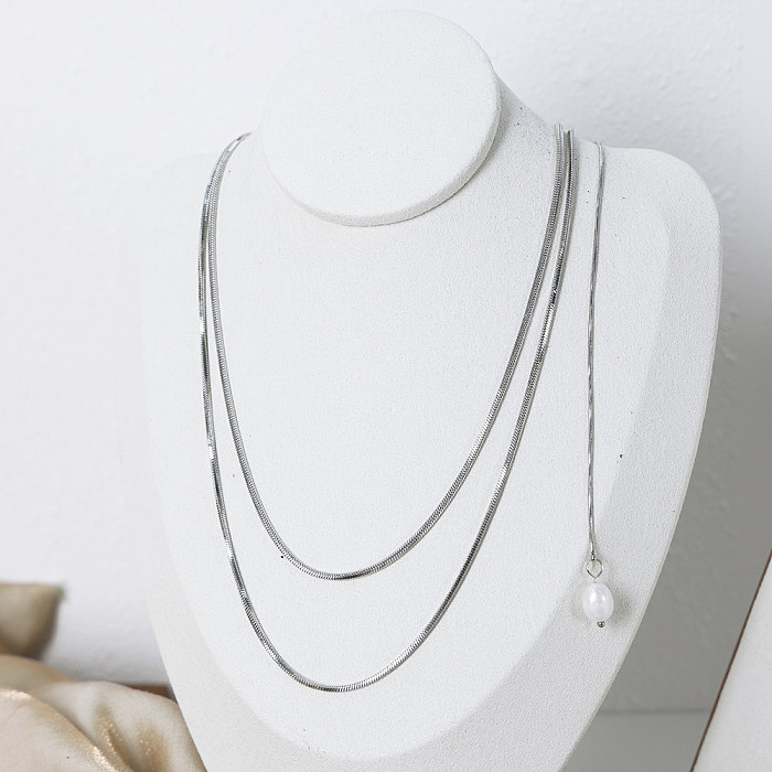 Basic Simple Style Solid Color Freshwater Pearl Stainless Steel Plating Sweater Chain