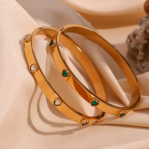 Wholesale Basic Simple Style Classic Style Heart Shape Stainless Steel Plating Inlay 18K Gold Plated Zircon Bangle