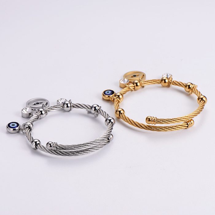 1 Piece Fashion Devil'S Eye Hand Of Fatima Stainless Steel Plating Hollow Out Inlay Zircon Bangle