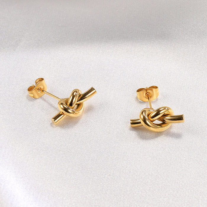 1 paire de clous d'oreilles plaqués en acier inoxydable, nœud de Style Simple