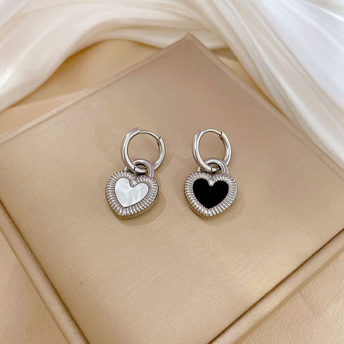 1 Pair Sweet Heart Shape Plating Inlay Stainless Steel Shell Drop Earrings