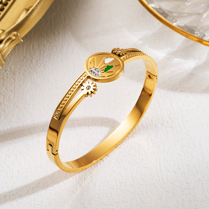 Estilo simples estrela artística formato de coração pulseira banhada a ouro 18K de zircão de aço inoxidável