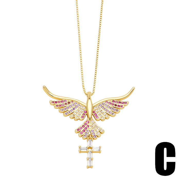 Modern Style Cross Heart Shape Stainless Steel  Copper Plating Inlay Zircon 18K Gold Plated Pendant Necklace