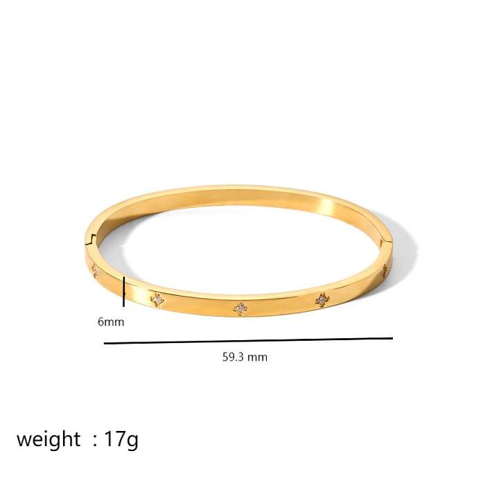 Bracelet en zircon plaqué or 18 carats en acier inoxydable rectangulaire de style simple en vrac