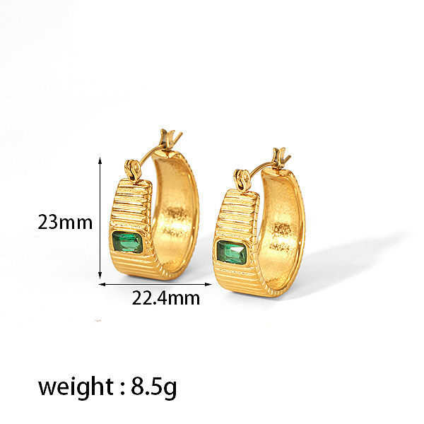 1 Paar schlichte U-förmige Überzug-Inlay-Ohrringe aus Edelstahl mit Zirkon und 18-Karat-Vergoldung