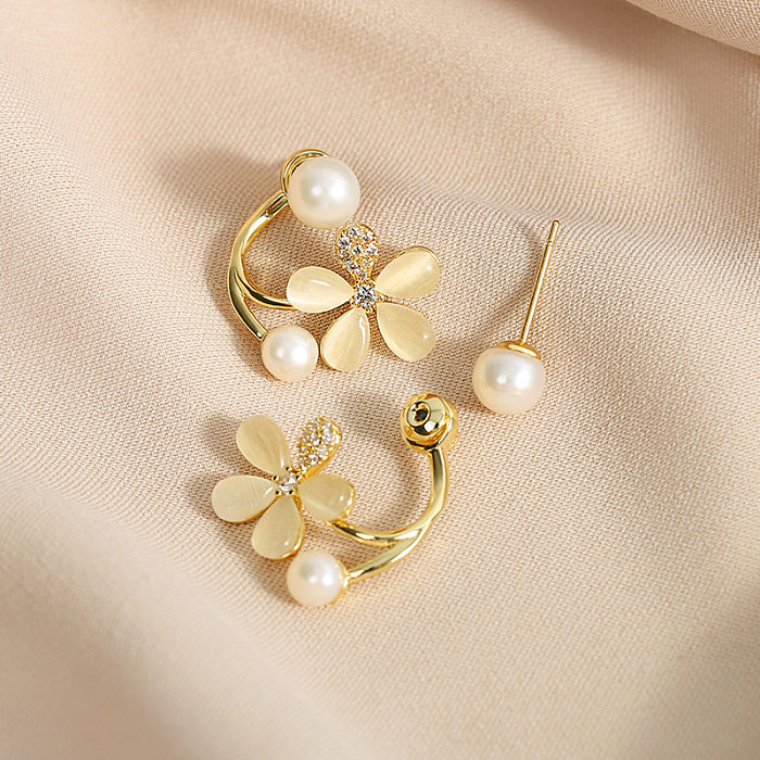1 Pair Sweet Simple Style Flower Inlay Stainless Steel  Artificial Pearls Zircon Earrings