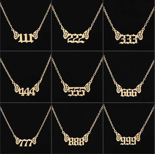 Einfache Halskette mit Zahlen-Anhänger aus Edelstahl mit 18-Karat-Vergoldung