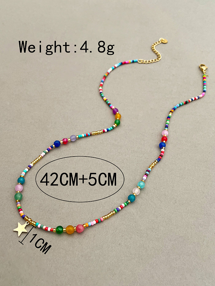 Sweet Artistic Star Stainless Steel  Artificial Crystal Beaded Plating Gold Plated Necklace