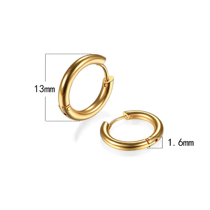 1 Pair Simple Style Round Plating Stainless Steel  Stainless Steel 18K Gold Plated Hoop Earrings