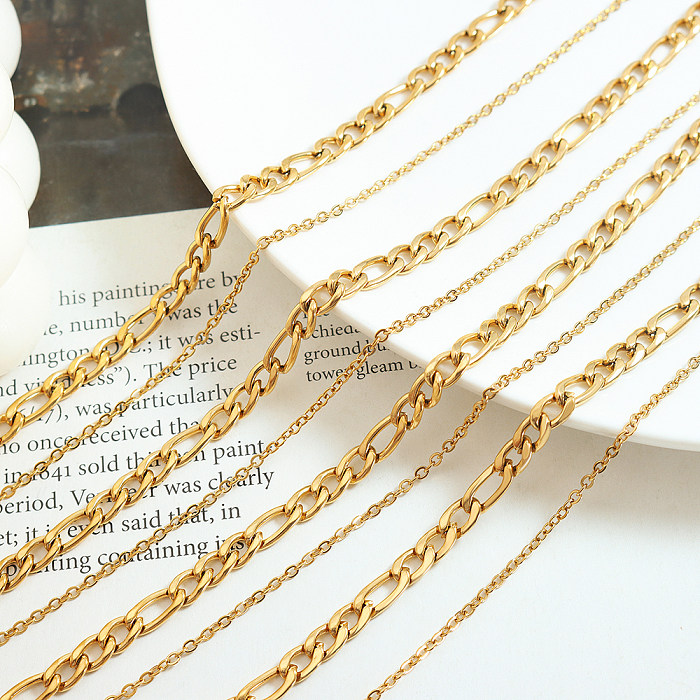 Hip-Hop Simple Style Cool Style Solid Color Stainless Steel Plating 18K Gold Plated Layered Necklaces