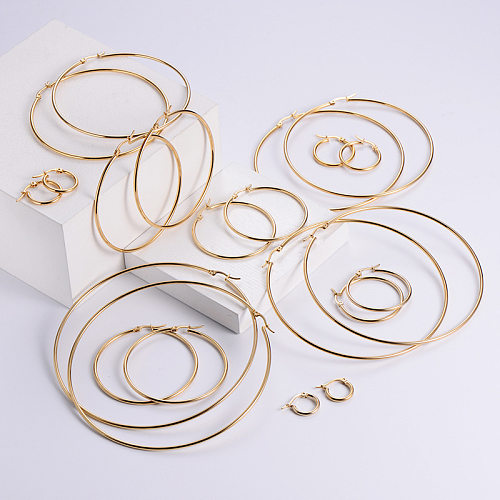 Exaggerated Round Stainless Steel  Plating Hoop Earrings 1 Pair