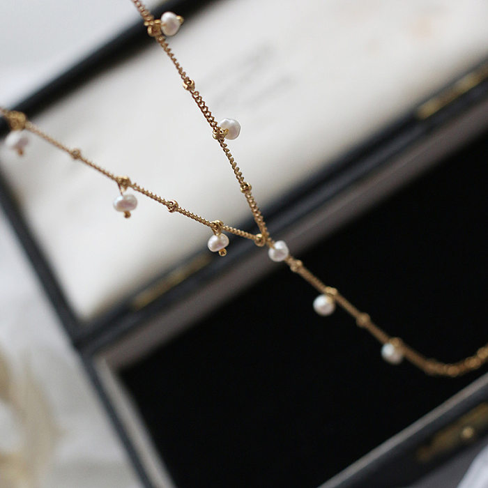 18K Pearls Gypsophila Handmade Bead Y-shaped Tassel Stainless Steel Necklace Wholesale jewelry