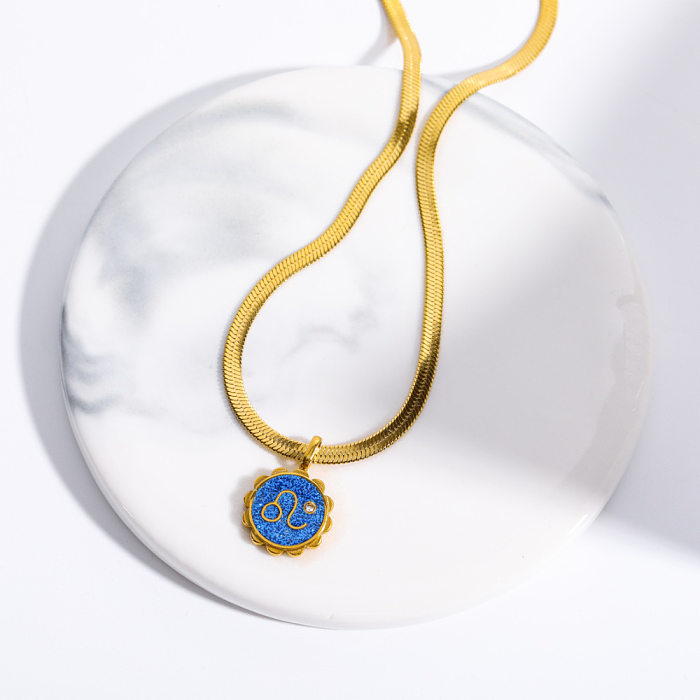 Collier pendentif Constellation en acier inoxydable et émail, Style rétro Simple, plaqué or 18 carats