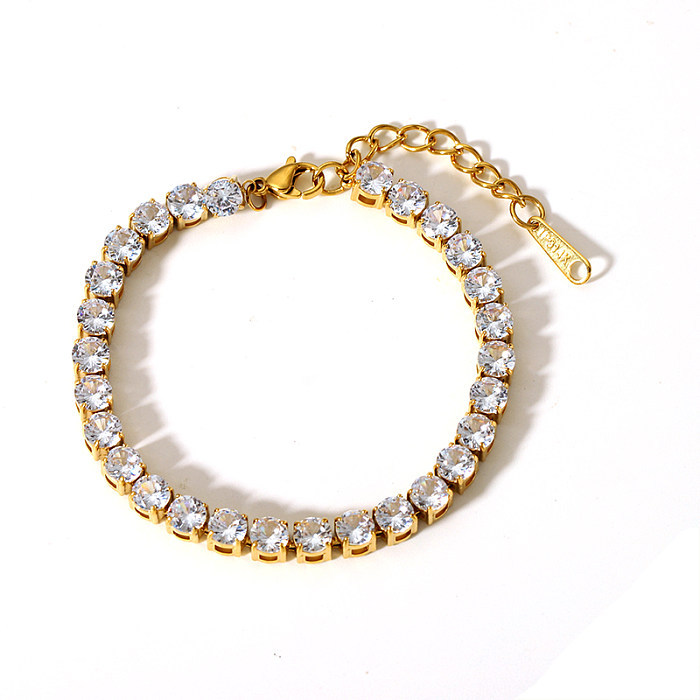 Simple Style Solid Color Stainless Steel Plating Inlay Zircon 18K Gold Plated Bracelets