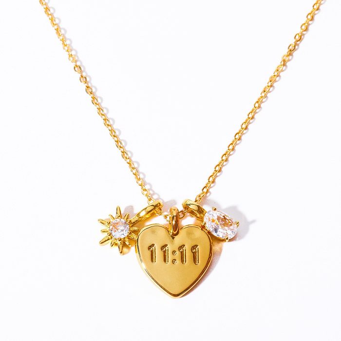 MAMA Letter Star Heart Shape Stainless Steel Inlay Zircon Pendant Necklace