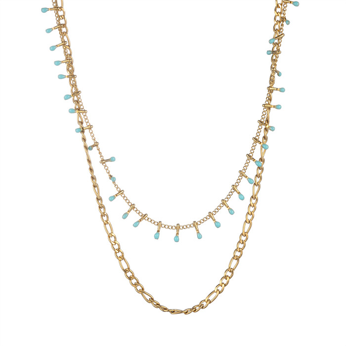 Mehrschichtige Halsketten im IG-Stil mit einfarbiger Emaille-Beschichtung aus Edelstahl und 18-karätigem Gold