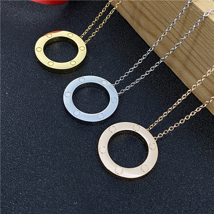 Simple Style Circle Stainless Steel  Patchwork Pendant Necklace