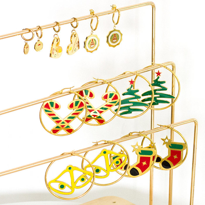 Boucles d'oreilles pendantes en acier inoxydable, 1 paire, bonbons, arbre de noël, à la mode
