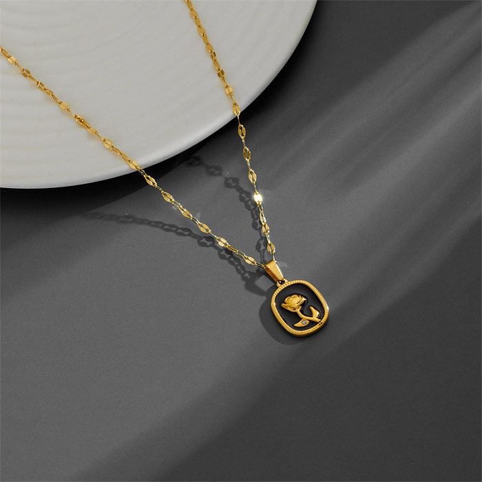 Casual Flower Stainless Steel Plating Pendant Necklace