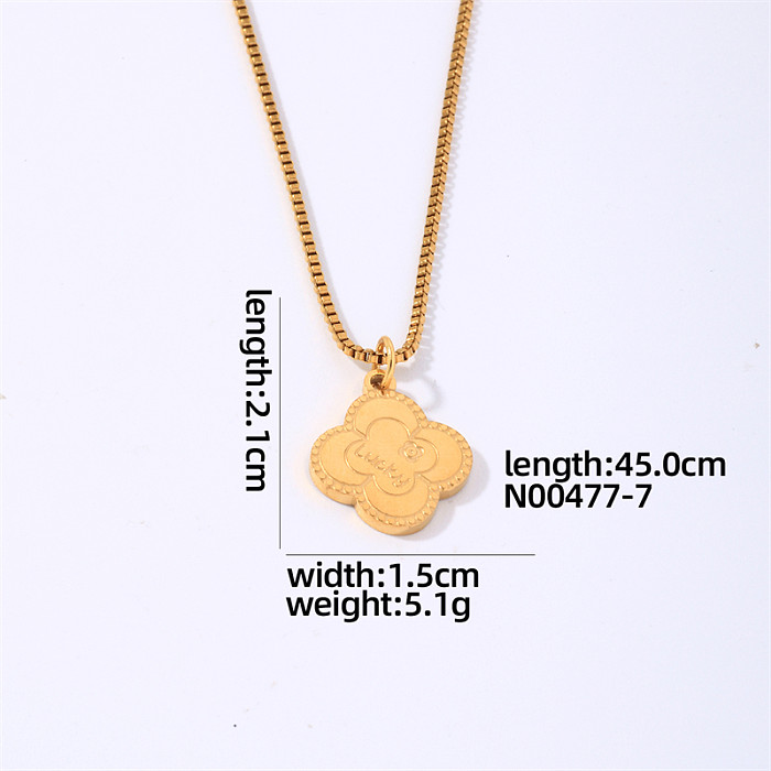 Hip-Hop Simple Style Roman Style Four Leaf Clover Stainless Steel Polishing Plating Gold Plated Pendant Necklace