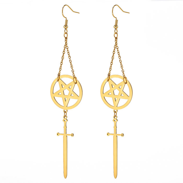 1 Paar schlichter Stil mit Kreuz und Stern, einfarbig, aushöhlen, Edelstahl-Ohrringe