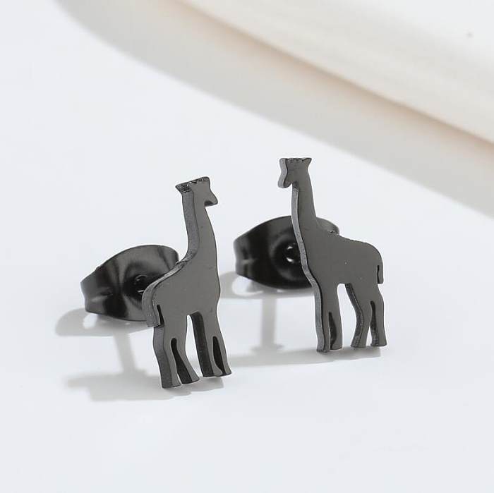 1 par de brincos de orelha de aço inoxidável para cães e dinossauros girafa