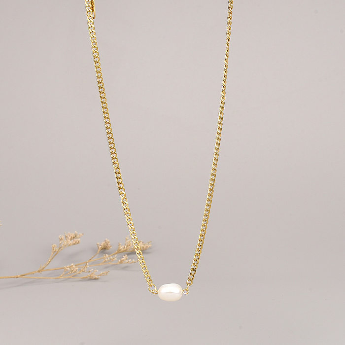 Collier de perles simples en acier inoxydable, or 18 carats, chaîne de clavicule, vente en gros