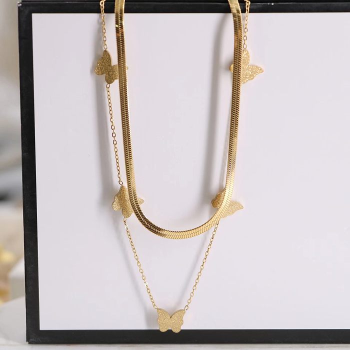 Simple Style Butterfly Stainless Steel Plating Gold Plated Layered Necklaces