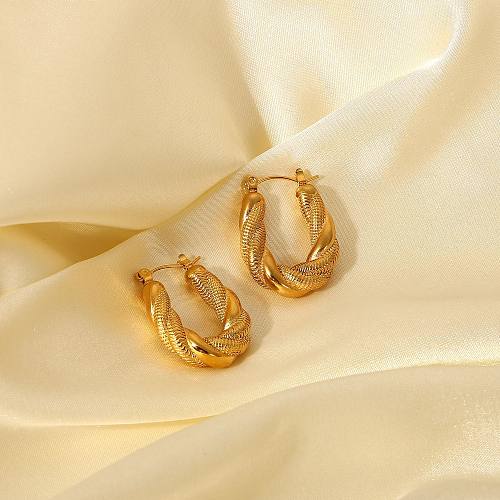 Boucles d'oreilles en forme de U en acier inoxydable, ovales à Double torsion, rétro, à la mode, en or 18 carats, pour femmes