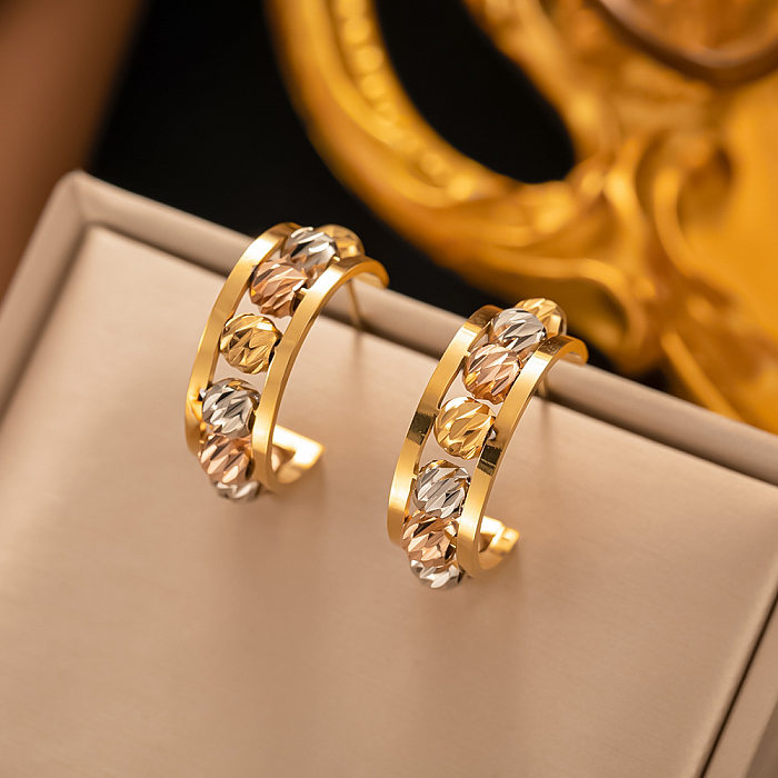 1 par 3 pares de pendientes chapados en oro de 18 quilates con incrustaciones geométricas de acero inoxidable y diamantes de imitación turquesa