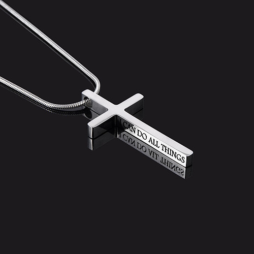 Einfache Stil Streetwear Kreuz Brief Edelstahl Überzug Carving Anhänger Halskette Lange Halskette